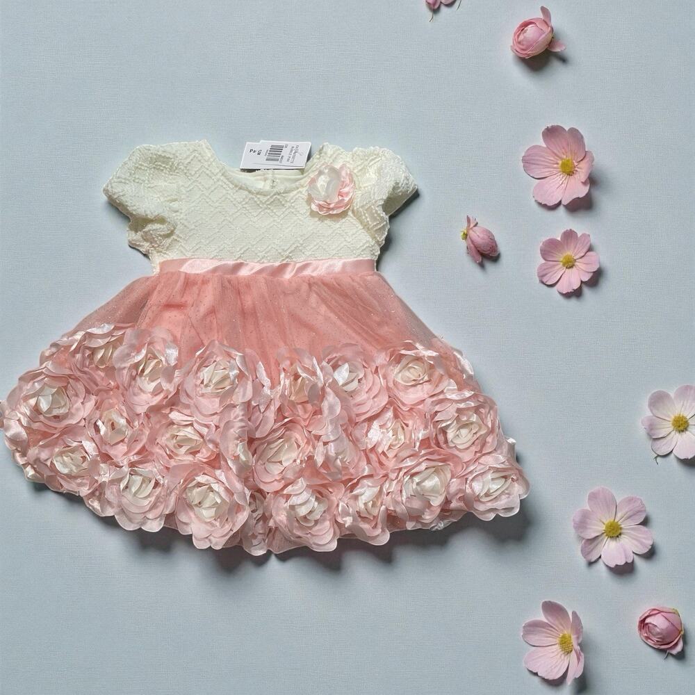 Nanette Baby Designer Toddler Dress 12 months Pink Rosette With Bloomers NWT
